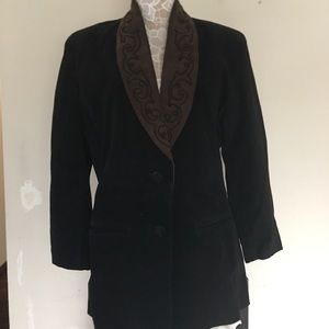 Vintage Suede Black Blazer with Brown Lapels